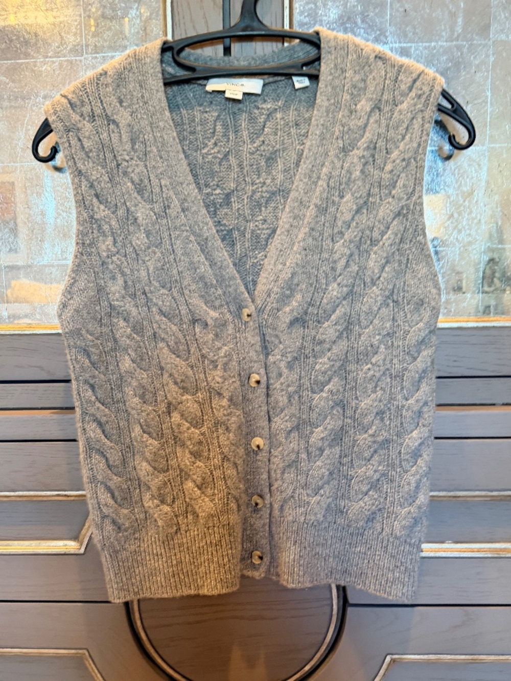 Vince Gray Cable-Knit V-Neck Button Vest, Wool/Cashmere XS